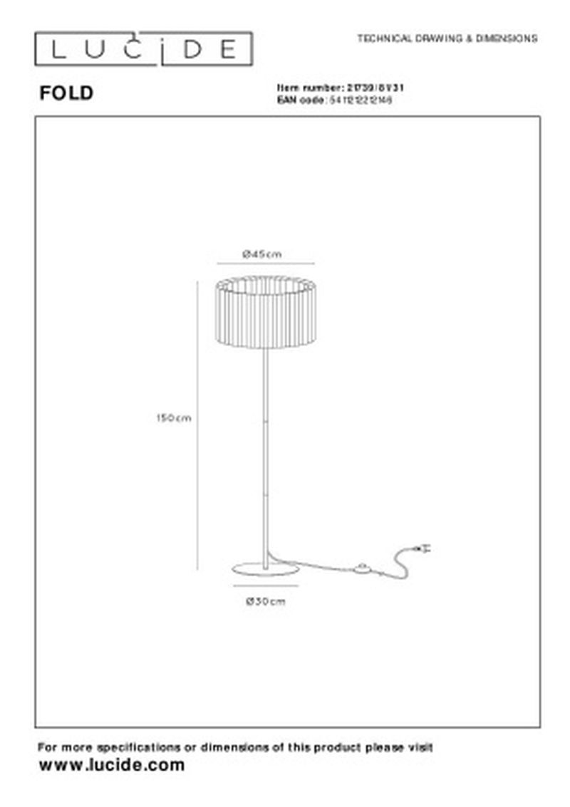 Lucide FOLD - Stojacia lampa - Ø 45 cm - 1xE27 - Biela